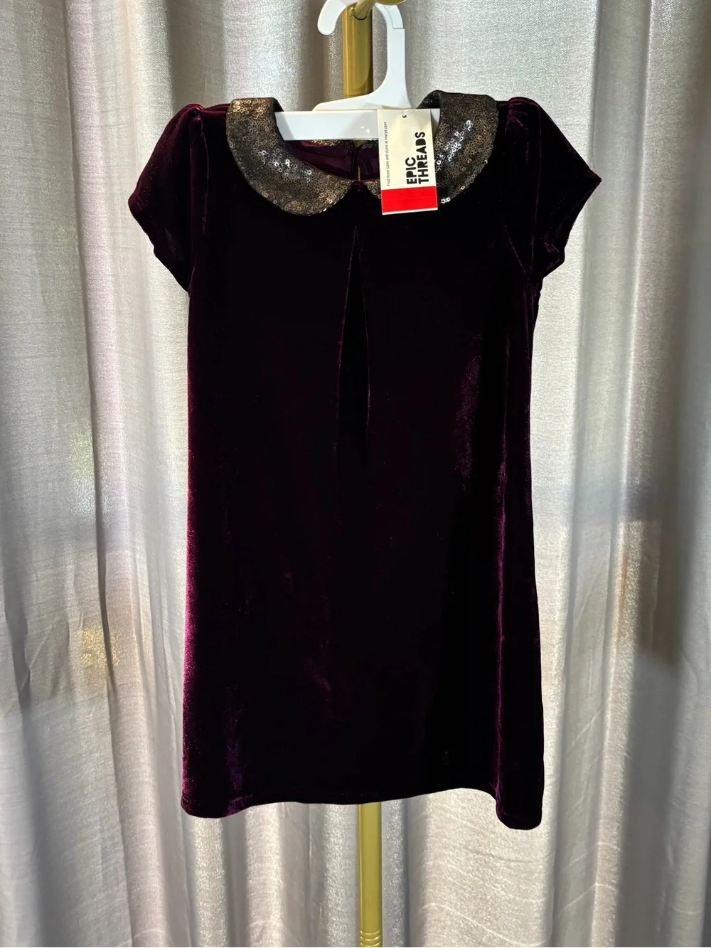 New Epic Threads Girls Dress Size 4 4t Purple Velvet A Line Sequin Collar